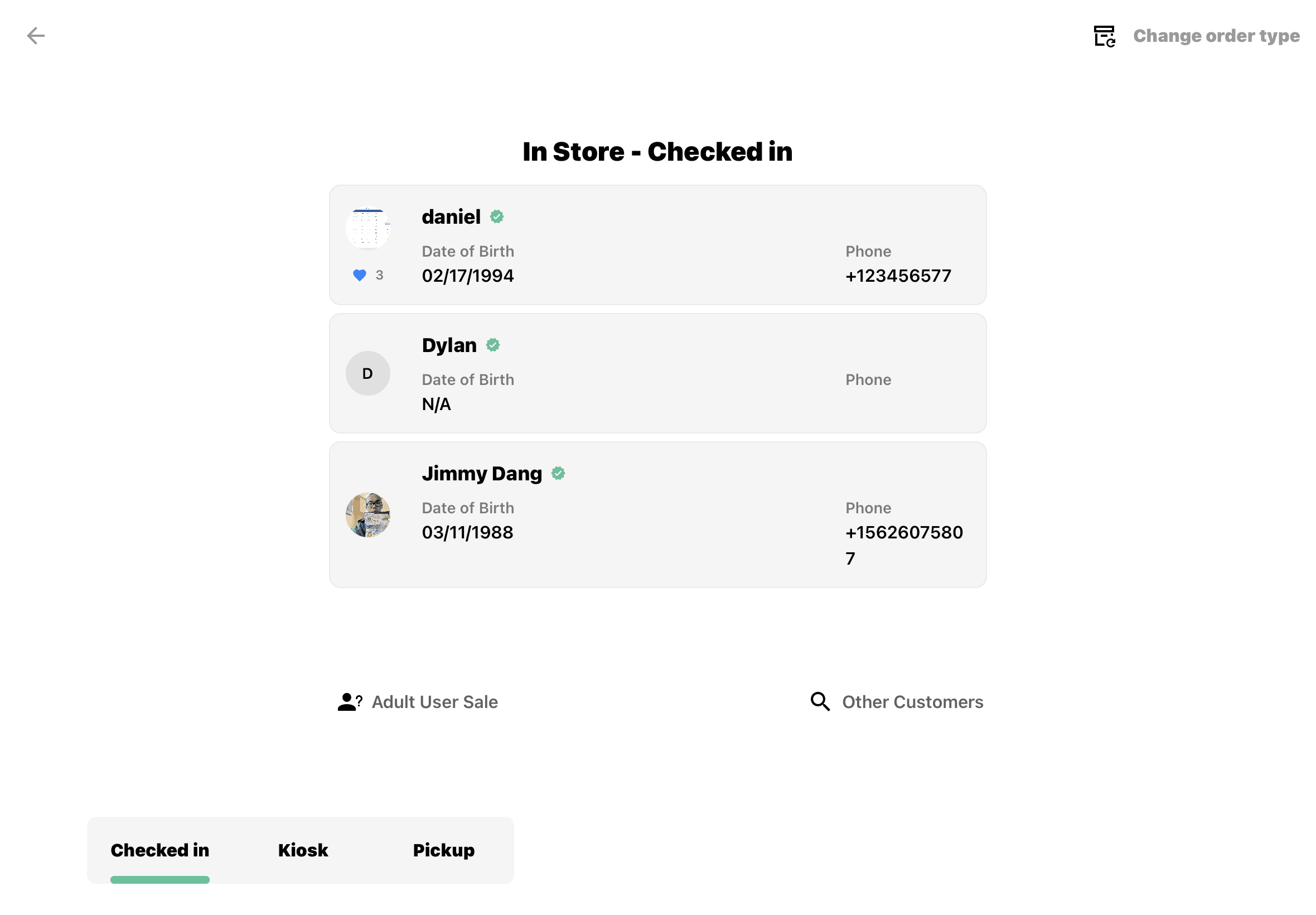 WebJoint POS showing checked-in customers ready for service
