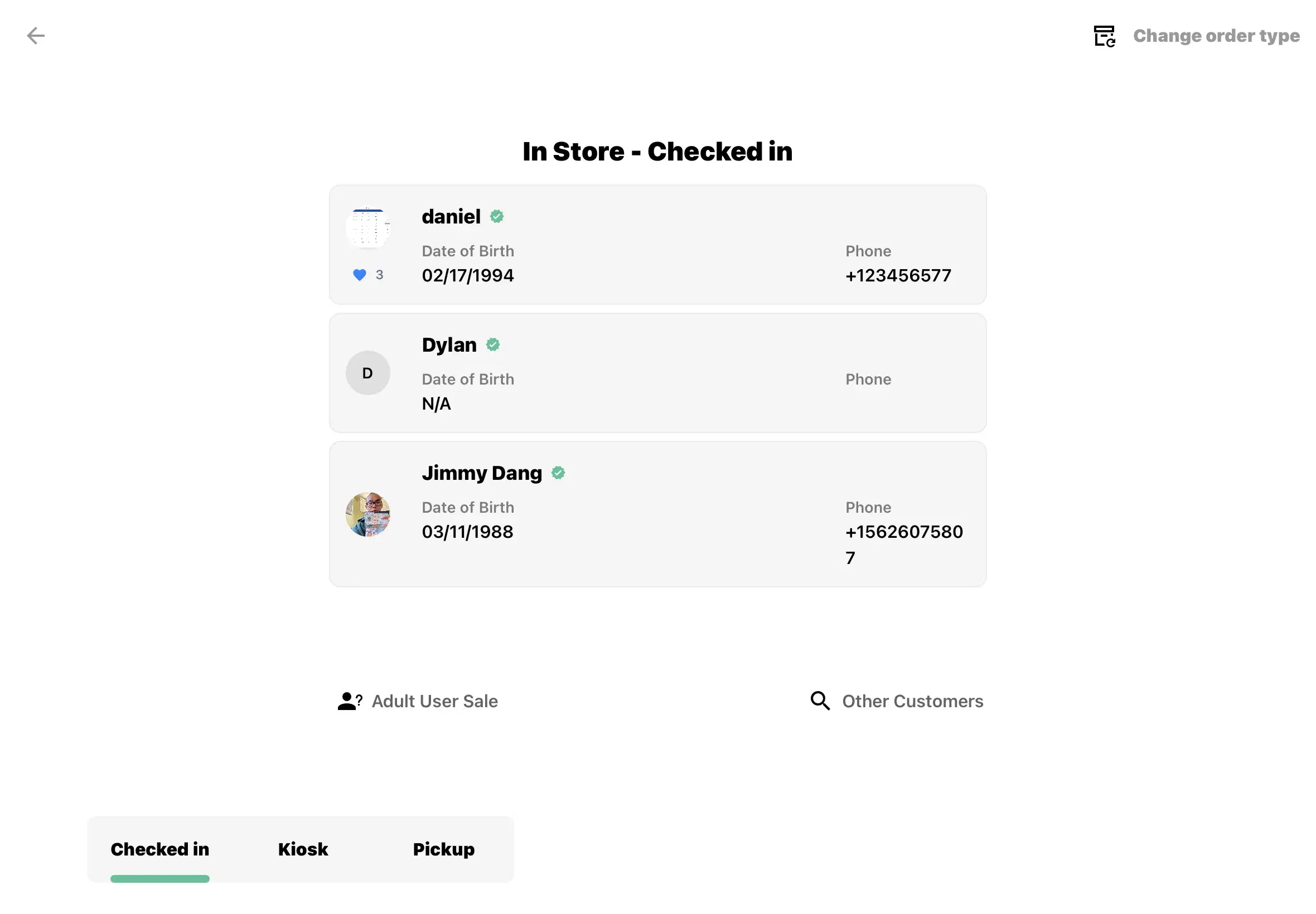 WebJoint POS showing checked-in customers ready for service