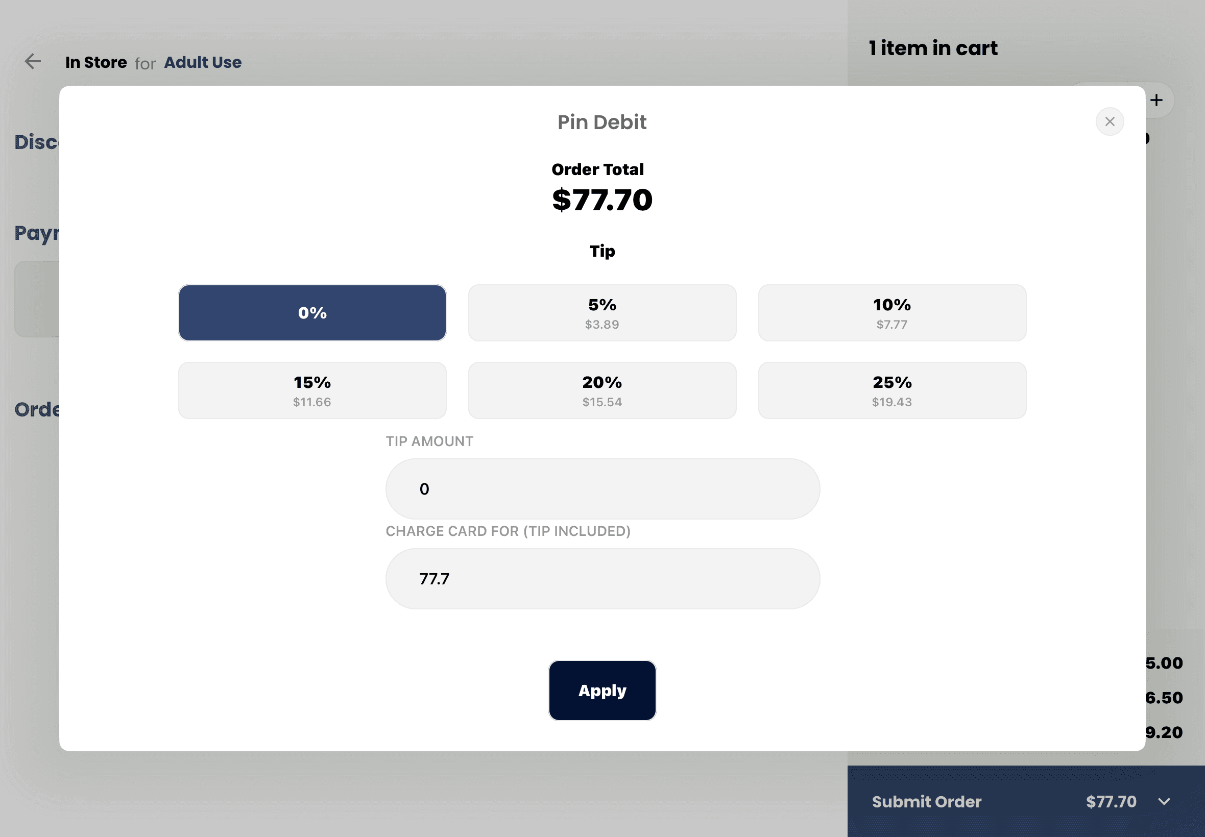WebJoint payment screen with tip selection options