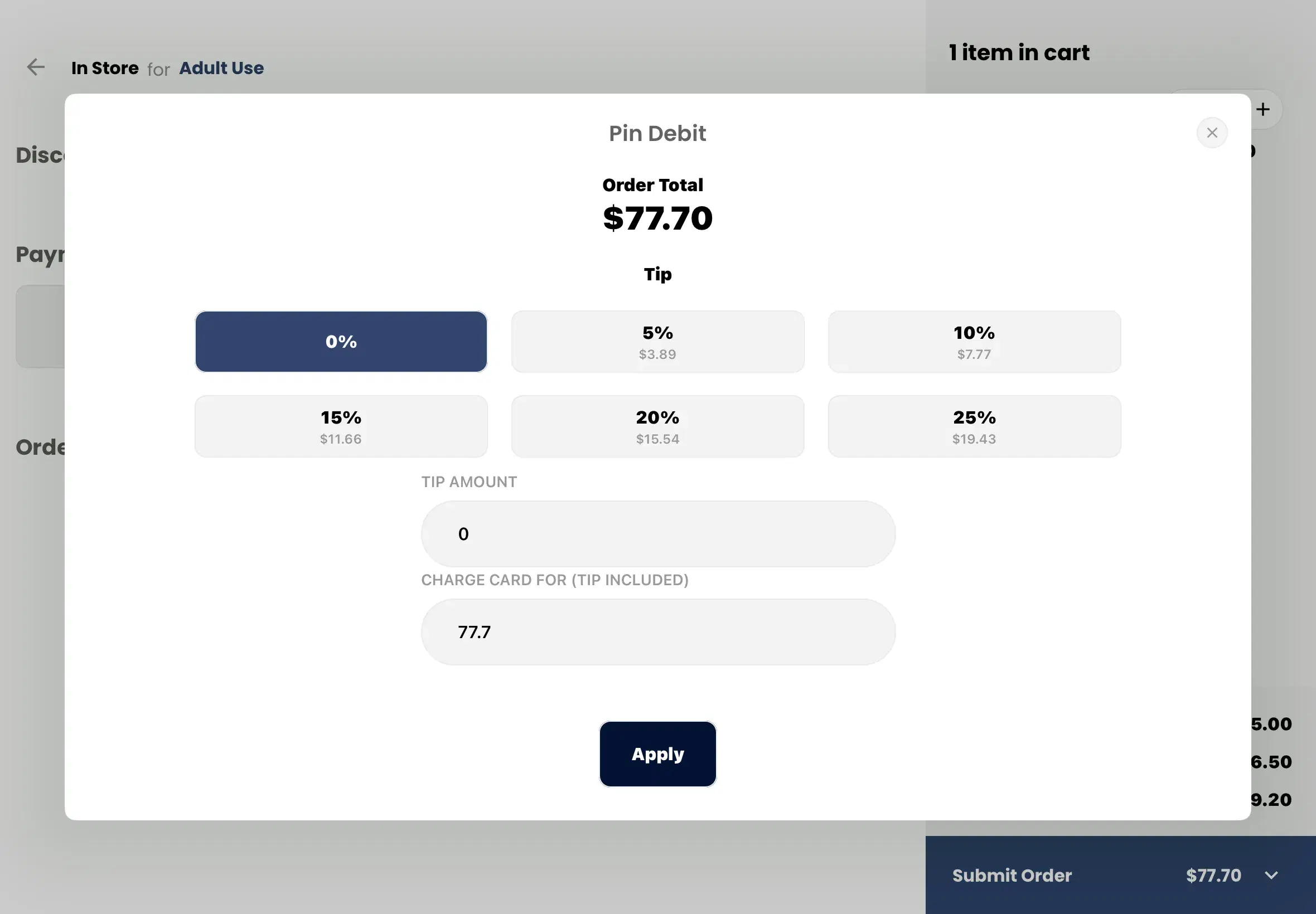WebJoint payment screen with tip selection options