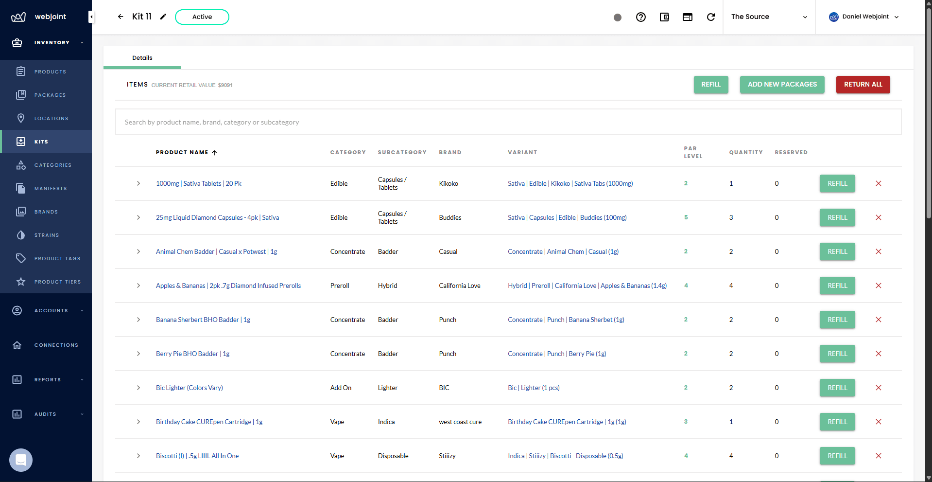 WebJoint software dashboard screenshot